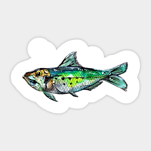 Green Sardine Watercolor Sticker by ZeichenbloQ